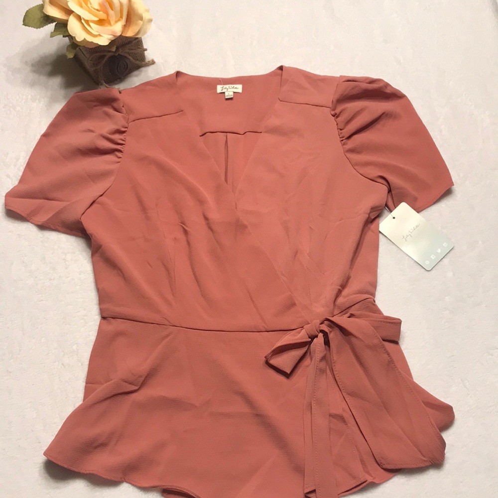 dusty coral wrap top